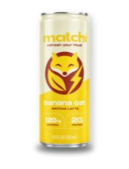 A slim can of Matchi banana oat matcha latte.