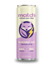 A slim can of Matchi lavender oat matcha latte.